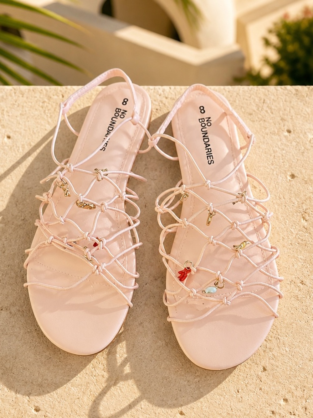 No Boundaries Pale Pink Strappy Gladiator Sandals with Charm Accents